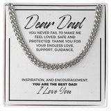 "Feel Loved Safe" Dad Necklace Gift From Daughter Son Cuban Link Chain Jewelry Box Fathers Day Birthday Christmas Valentines