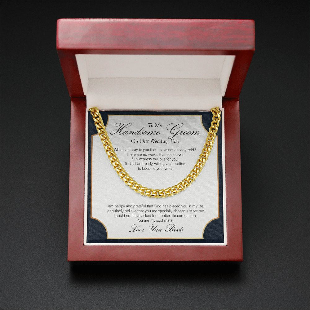 "Specially Chosen" Handsome Groom Wedding Day Necklace Gift From Bride Cuban Link Chain Jewelry Box
