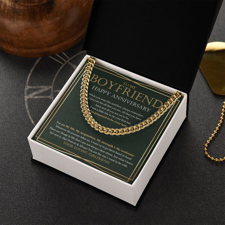 "Forever And Always" Boyfriend Anniversary Necklace Gift From Girlfriend Cuban Link Chain Jewelry Box