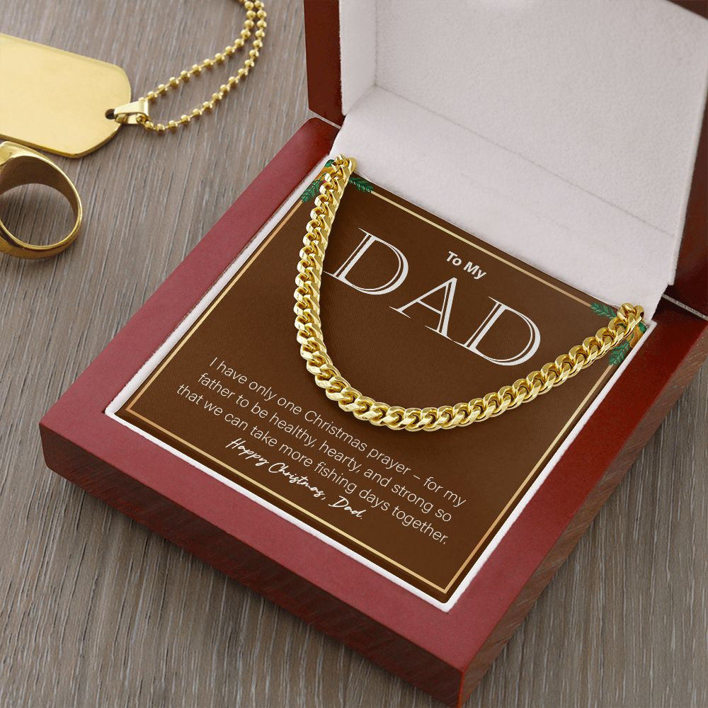 "Take More Fishing Days Together" Dad Christmas Necklace Gift From Daughter Son Cuban Link Chain Jewelry Box