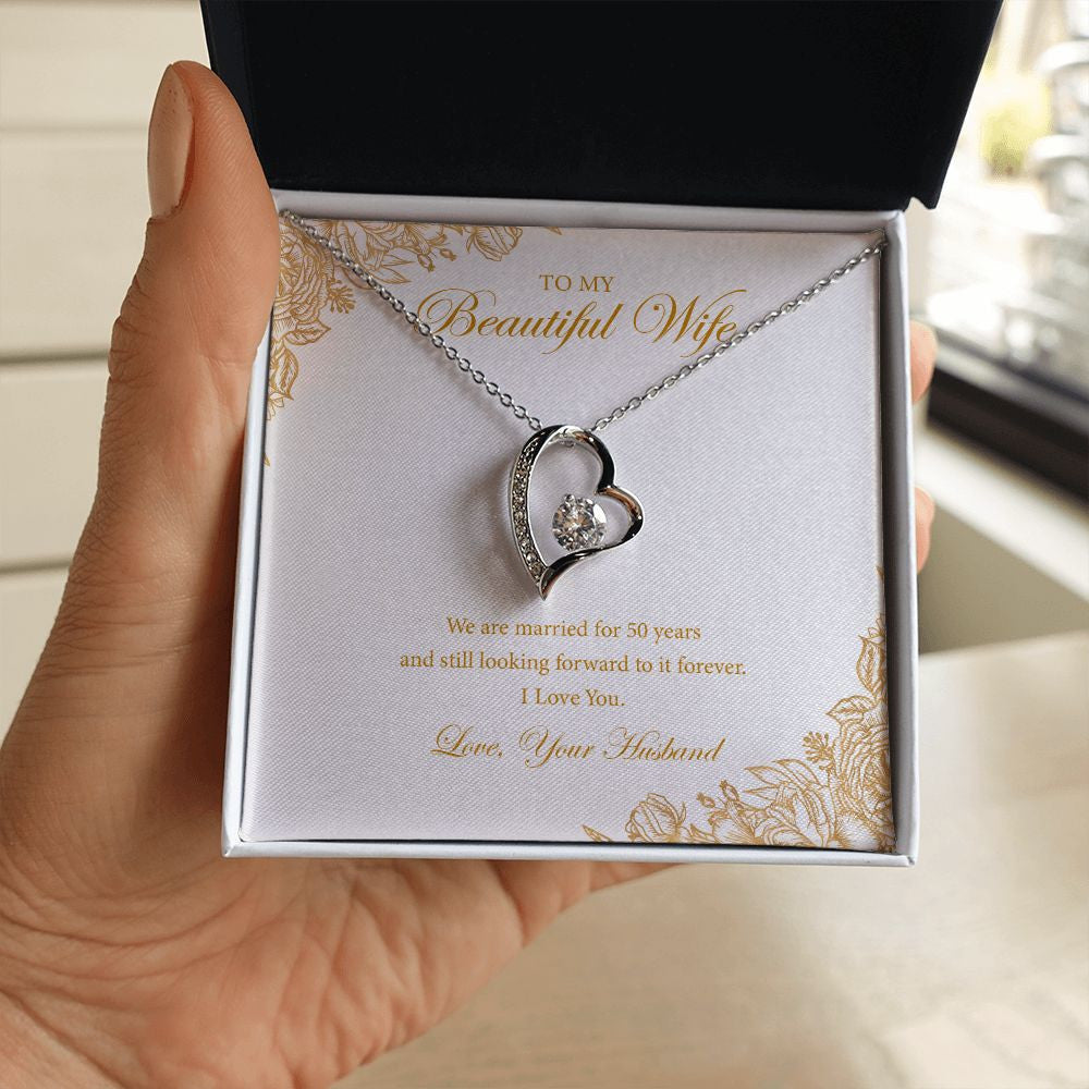 "Still Looking Forward" Wife Golden Wedding Anniversary Necklace Gift From Husband Forever Love Pendant Jewelry Box