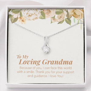 "Face The World With A Smile" Loving Grandma Necklace Gift From Granddaughter Grandson Alluring Beauty Pendant Jewelry Box Birthday Christmas New Year