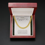 "In A World Of Strangers" Son Engagement Necklace Gift From Mom Dad Parents Cuban Link Chain Jewelry Box