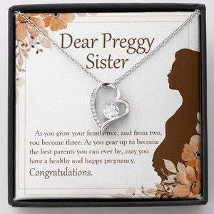"A Family Of Three" Preggy Sister Necklace Gift From Brother Sibling Forever Love Pendant Jewelry Box Pregnancy Reveal Baby Shower Birth Announcement