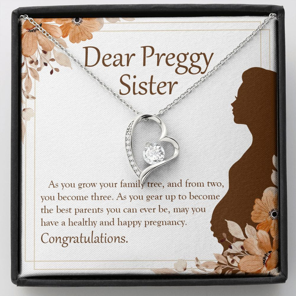 "A Family Of Three" Preggy Sister Necklace Gift From Brother Sibling Forever Love Pendant Jewelry Box Pregnancy Reveal Baby Shower Birth Announcement