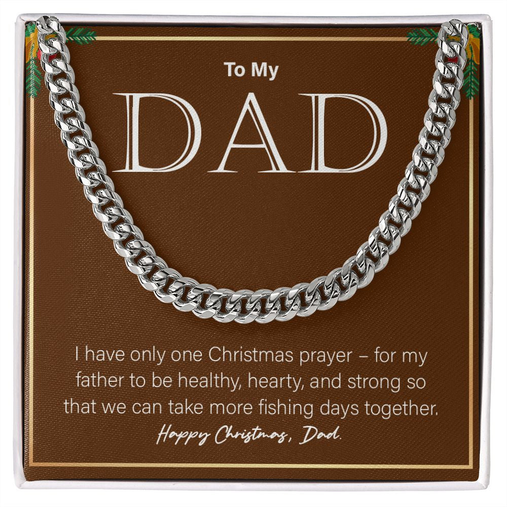 "Take More Fishing Days Together" Dad Christmas Necklace Gift From Daughter Son Cuban Link Chain Jewelry Box