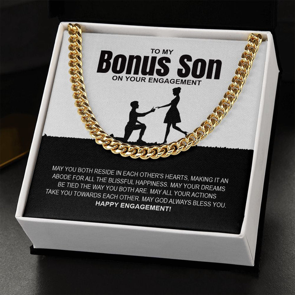 "Blissful Happiness" Bonus Son Engagement Necklace Gift From Mom Dad Parents Cuban Link Chain Jewelry Box