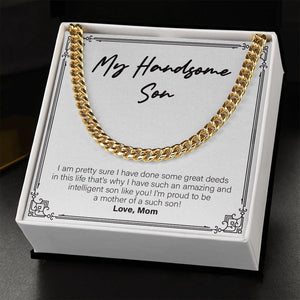 "Amazing And Intelligent You" Handsome Son Necklace Gift From Mom Dad Cuban Link Chain Jewelry Box Birthday Graduation Christmas New Year