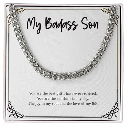 "The Sunshine In My Day" Badass Son Necklace Gift From Mom Dad Cuban Link Chain Birthday Graduation Christmas New Year
