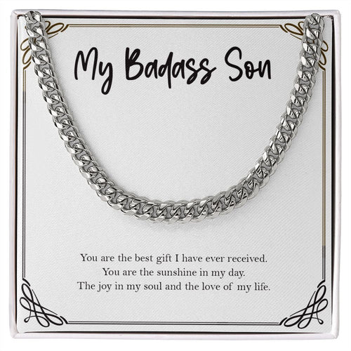 "The Sunshine In My Day" Badass Son Necklace Gift From Mom Dad Cuban Link Chain Birthday Graduation Christmas New Year