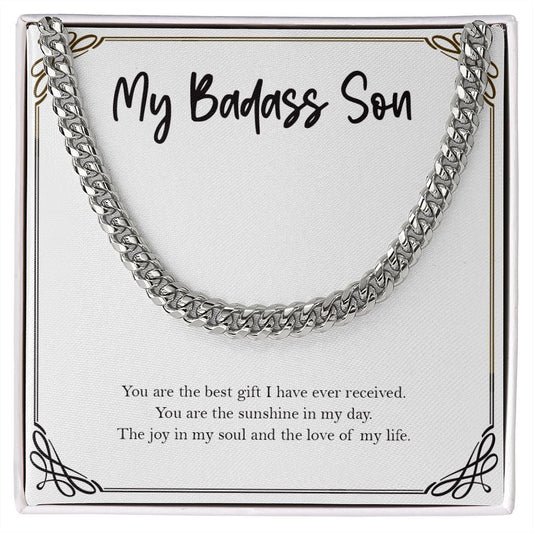 "The Sunshine In My Day" Badass Son Necklace Gift From Mom Dad Cuban Link Chain Birthday Graduation Christmas New Year
