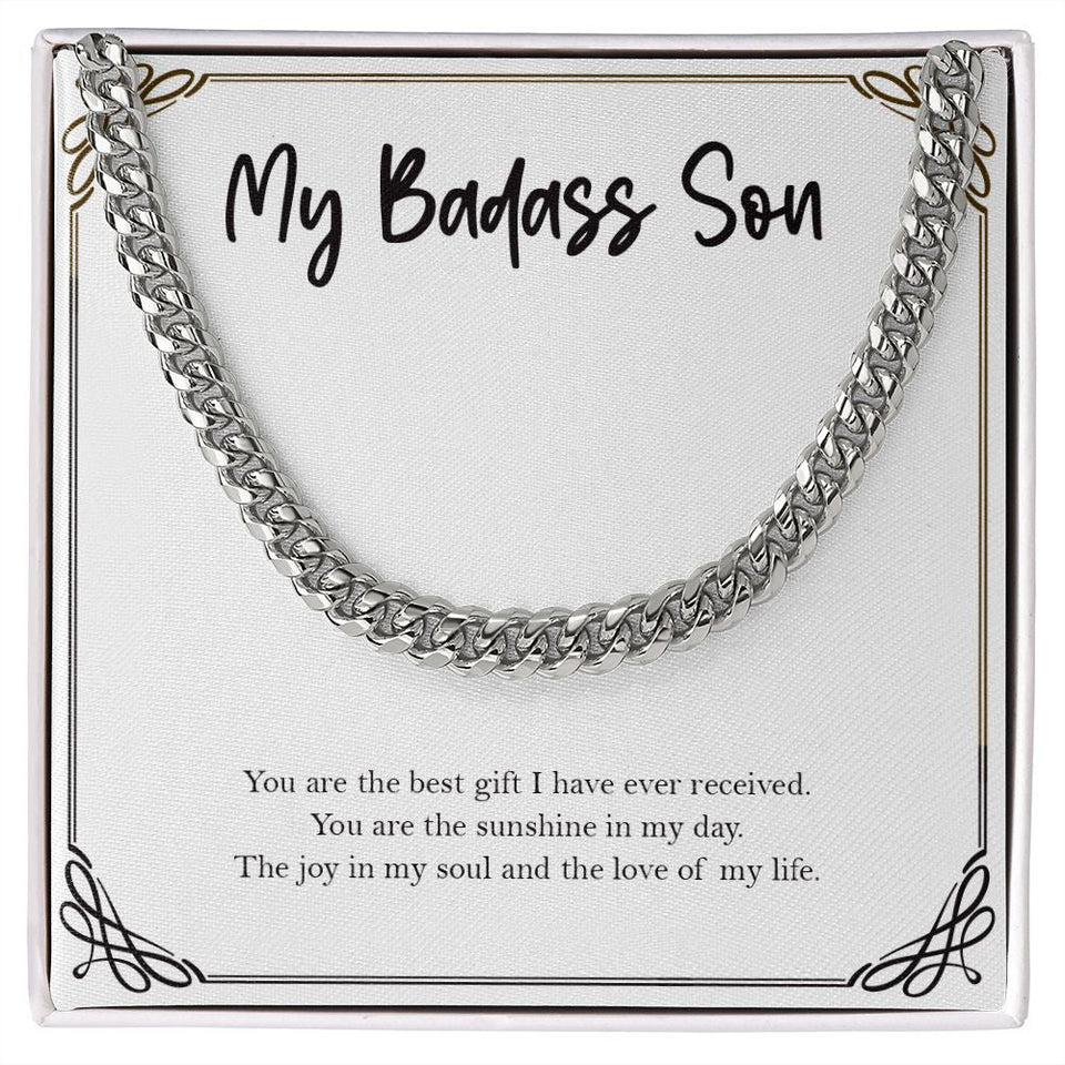 "The Sunshine In My Day" Badass Son Necklace Gift From Mom Dad Cuban Link Chain Birthday Graduation Christmas New Year