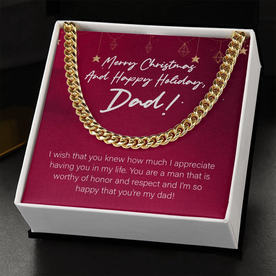 "Man Worthy Of Honor And Respect" Dad Christmas Necklace Gift From Daughter Son Cuban Link Chain Jewelry Box