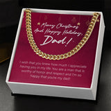 "Man Worthy Of Honor And Respect" Dad Christmas Necklace Gift From Daughter Son Cuban Link Chain Jewelry Box
