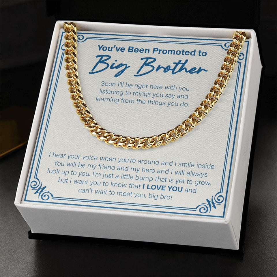 "My Friend And Hero" Promoted To Big Brother Necklace Gift From Future Sibling Cuban Link Chain Jewelry Box Baby Shower Gender Reveal