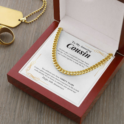 "Raise A Glass" Amazing Cousin 30th Wedding Anniversary Necklace Gift Cuban Link Chain Jewelry Box
