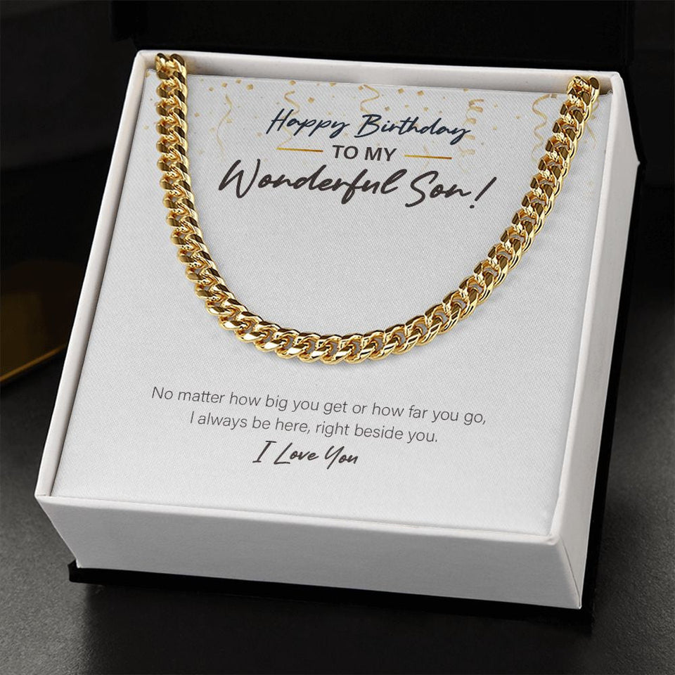 "Always Right Beside You" Wonderful Son Necklace Gift From Mom Dad Cuban Link Chain Jewelry Box