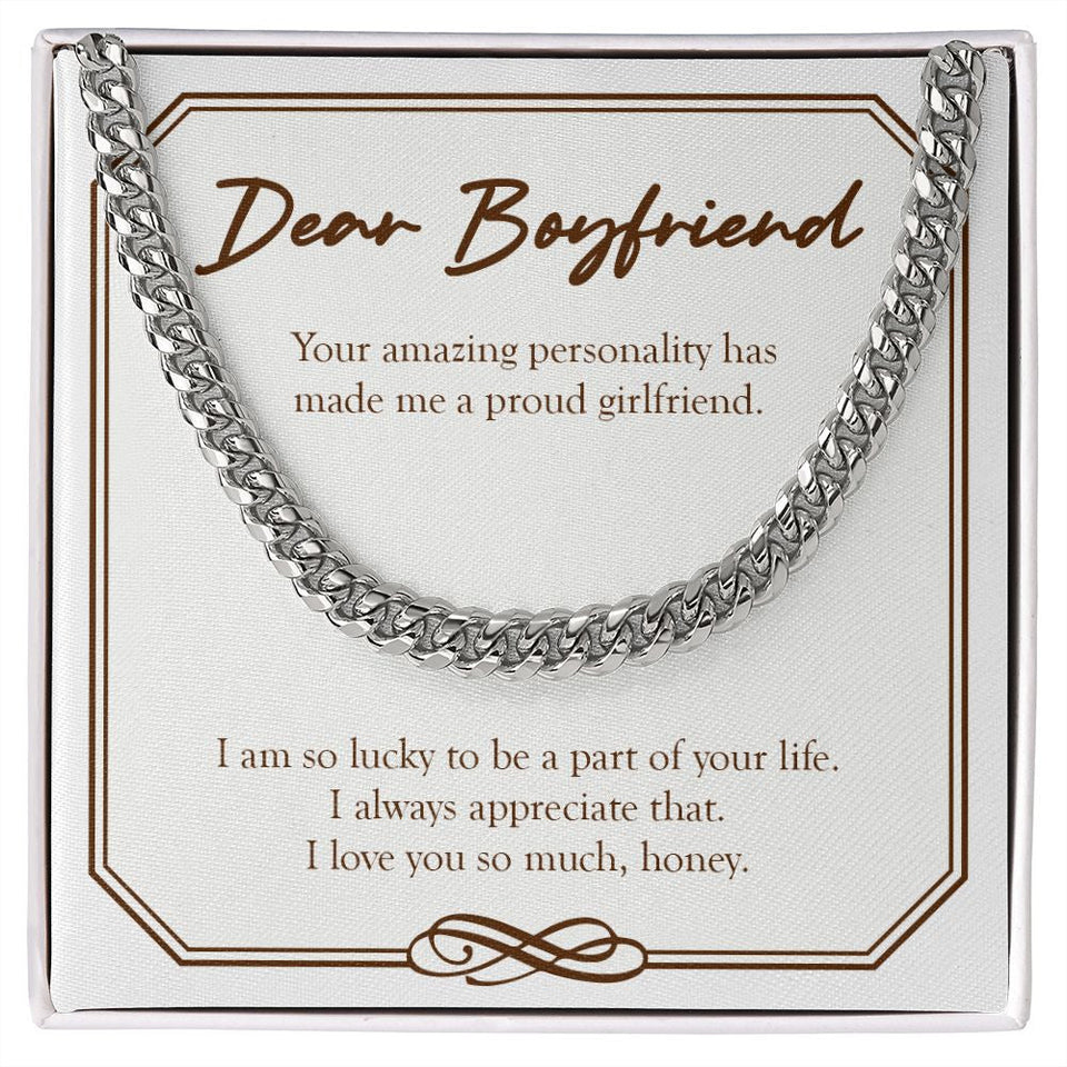 "Your Amazing Personality" Boyfriend Necklace Gift From Girlfriend Cuban Link Chain Jewelry Box Anniversary Birthday Valentines Christmas