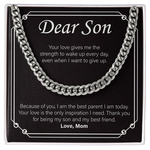 "Your Love Gives Me Strength" Son Necklace Gift From Mom Cuban Link Chain Jewelry Box Christmas Birthday Thanksgiving New Year