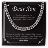 "Your Love Gives Me Strength" Son Necklace Gift From Mom Cuban Link Chain Jewelry Box Christmas Birthday Thanksgiving New Year