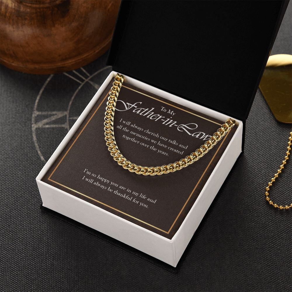 "Will Always Cherish Our Talks" Father In Law Necklace Gift From Daughter-In-Law Son-In-Law Cuban Link Chain Jewelry Box Birthday Christmas Thanksgiving