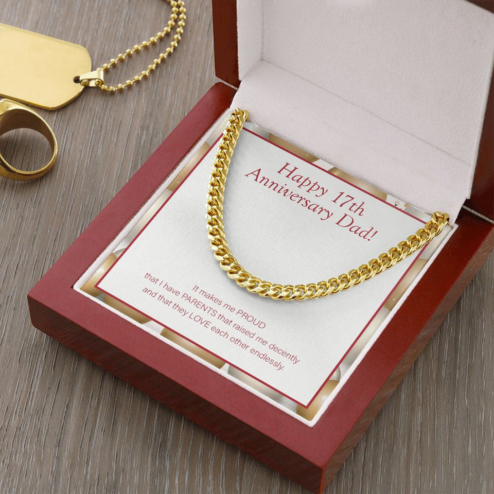 "Love Endlessly" Dad 17th Wedding Anniversary Necklace Gift From Daughter Son Cuban Link Chain Jewelry Box