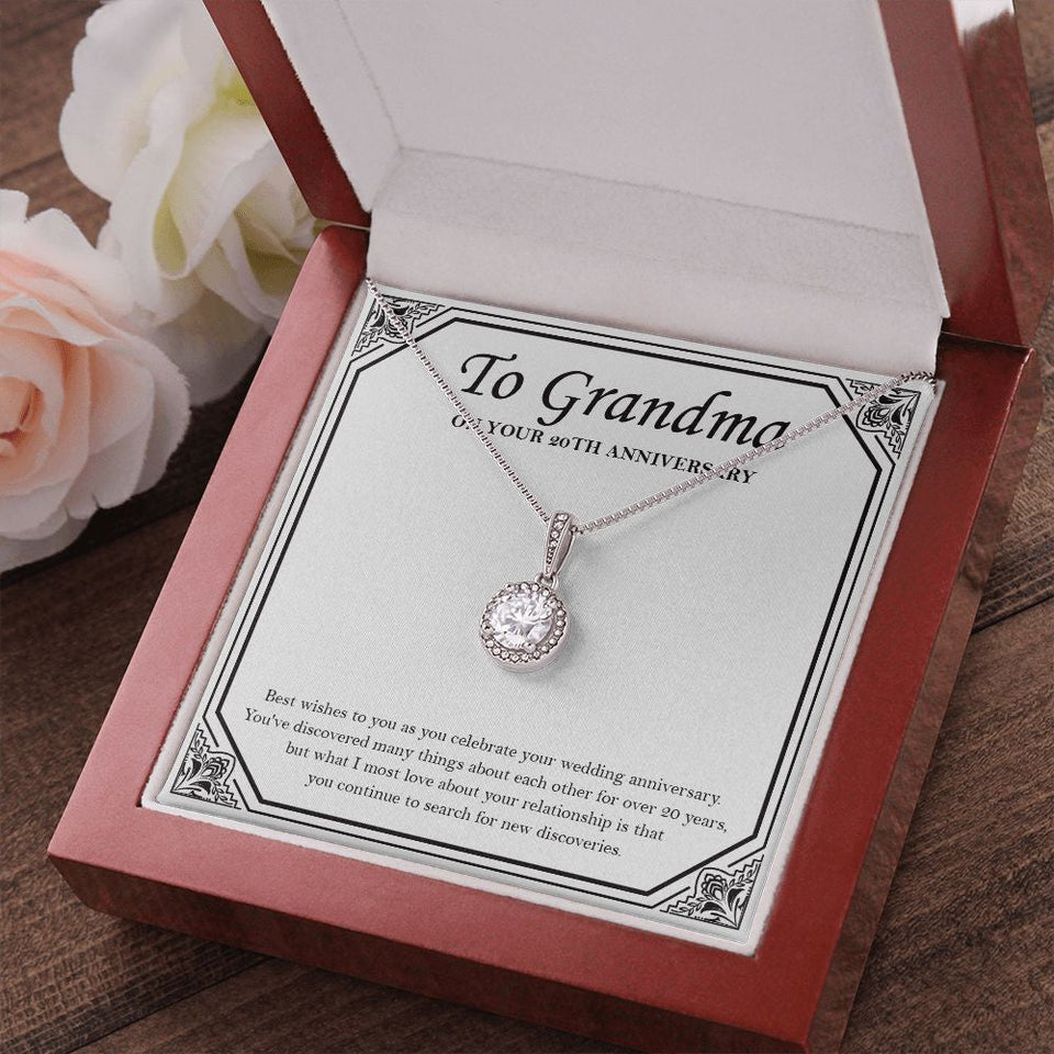 "New Discoveries Each Years" Grandma 20th Wedding Anniversary Necklace Gift From Granddaughter Grandson Eternal Hope Pendant Jewelry Box