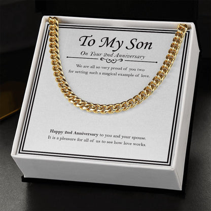 "Magical Example" Son 2nd Wedding Anniversary Necklace Gift From Mom Dad Parents Cuban Link Chain Jewelry Box