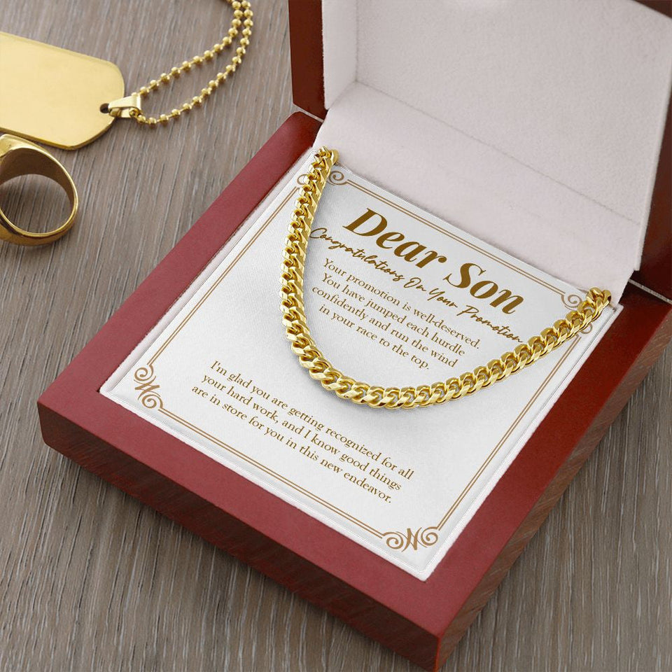 "Jumped Each Hurdle Confidently" Son Job Promotion Necklace Gift From Mom Dad Cuban Link Chain Jewelry Box