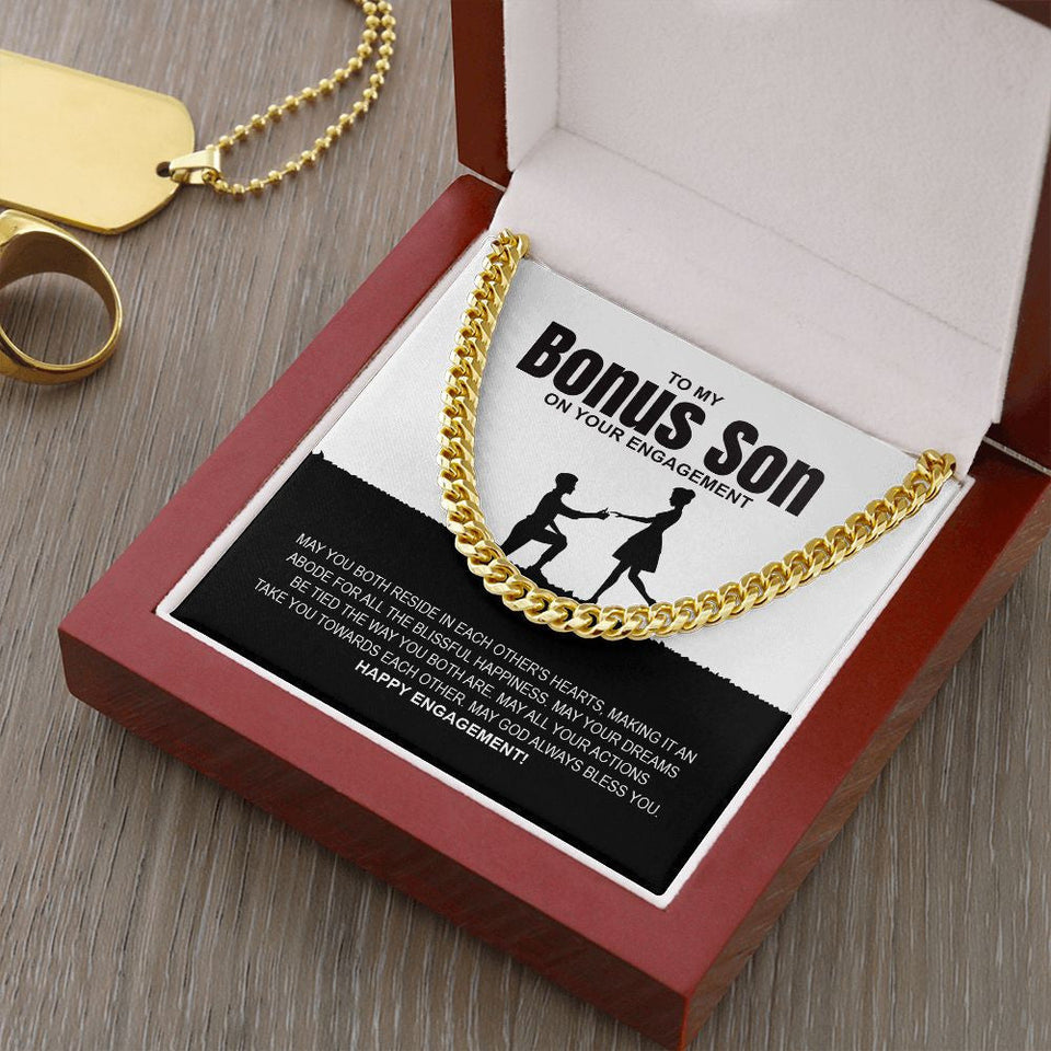 "Blissful Happiness" Bonus Son Engagement Necklace Gift From Mom Dad Parents Cuban Link Chain Jewelry Box