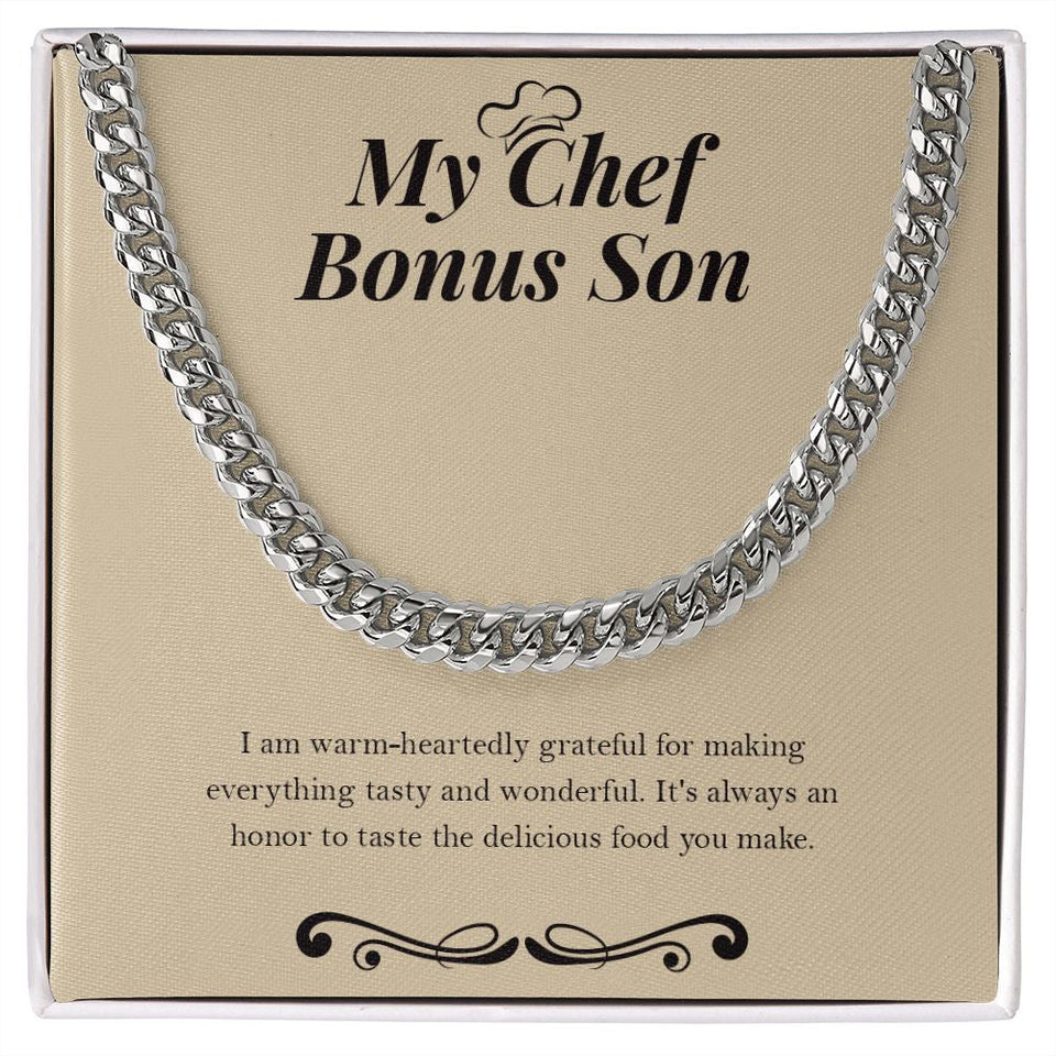 "Delicious Food You Make" Chef Bonus Son Necklace Gift From Mom Dad Cuban Link Chain Jewelry Box Birthday Christmas Valentines Thanksgiving