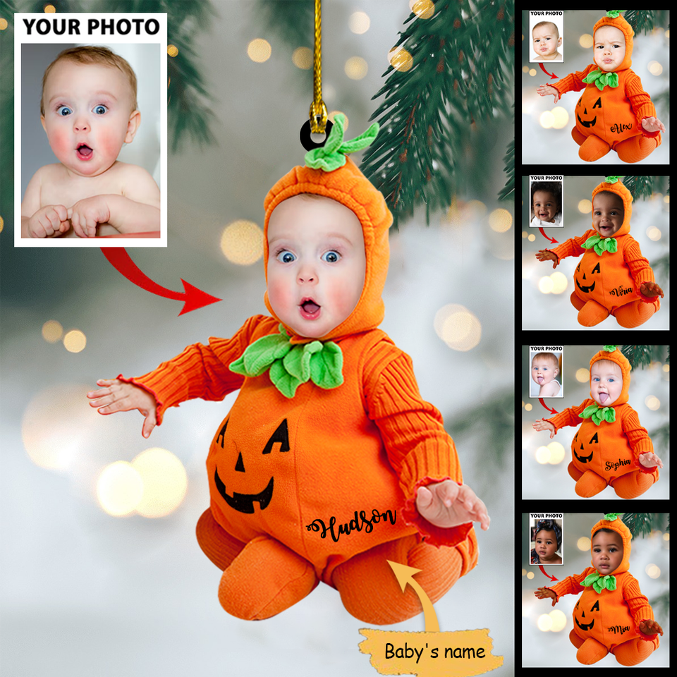 Ornament - Baby Pumpkin Costume Ornament - Custom Name and Baby