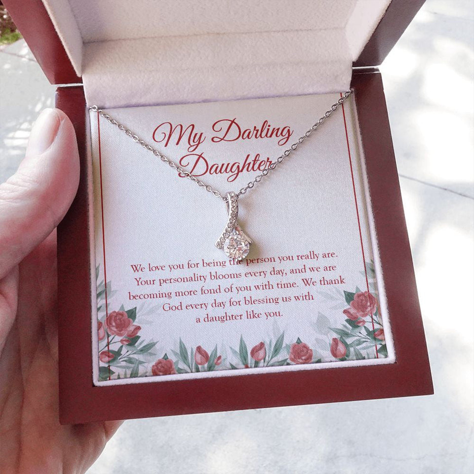 "Your Personality Blooms" Darling Daughter Necklace Gift From Mom Dad Alluring Beauty Pendant Jewelry Box Birthday Christmas Thanksgiving Wedding