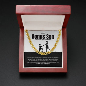 "Blissful Happiness" Bonus Son Engagement Necklace Gift From Mom Dad Parents Cuban Link Chain Jewelry Box
