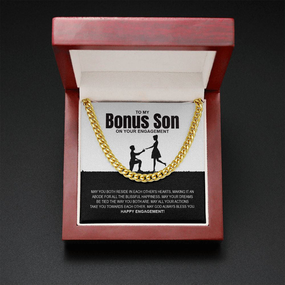 "Blissful Happiness" Bonus Son Engagement Necklace Gift From Mom Dad Parents Cuban Link Chain Jewelry Box