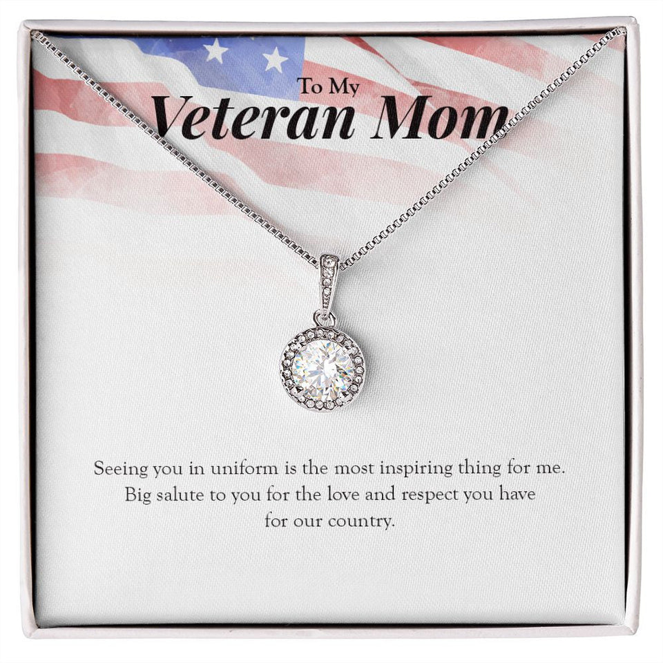 "Big Salute To You" Veteran Mom Necklace Gift From Daughter Son Eternal Hope Pendant Jewelry Box Deployment Veterans Day Thanksgiving