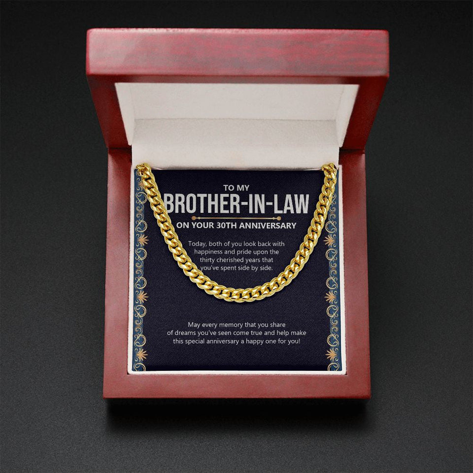"Fifty Cherished Years" Brother In Law 30th Wedding Anniversary Necklace Gift From Sister-In-Law Brother-In-Law Cuban Link Chain Jewelry Box