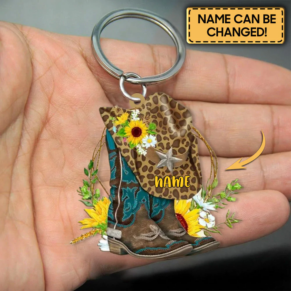 Christmas Ornament, Personalized Boots And Hat Cowboy Flat Acrylic Car Ornament