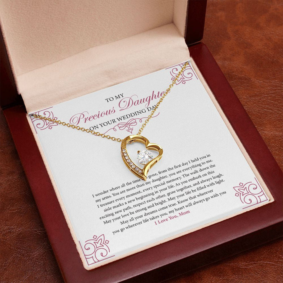 "Treasure Every Moment" Precious Daughter Wedding Day Necklace Gift From Mom Forever Love Pendant Jewelry Box