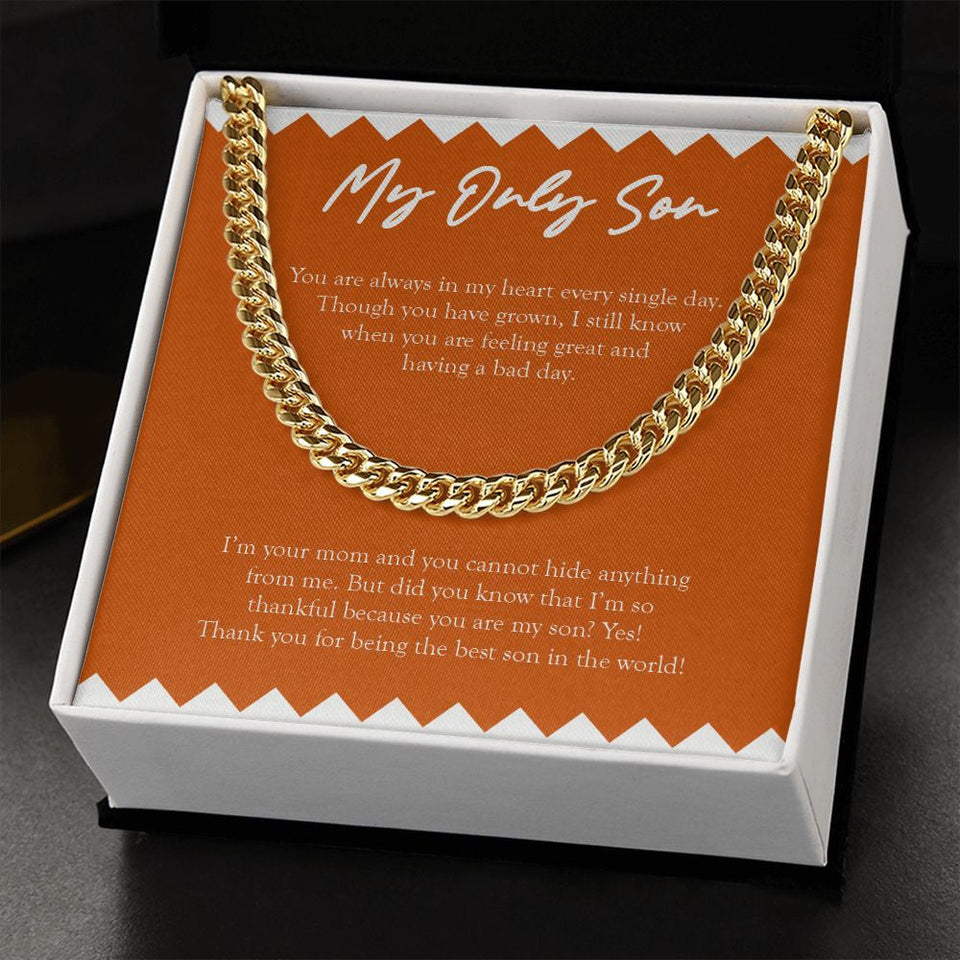 "Every Single Day" Only Son Necklace Gift From Mom Dad Cuban Link Chain Jewelry Box Christmas Thanksgiving New Year Birthday