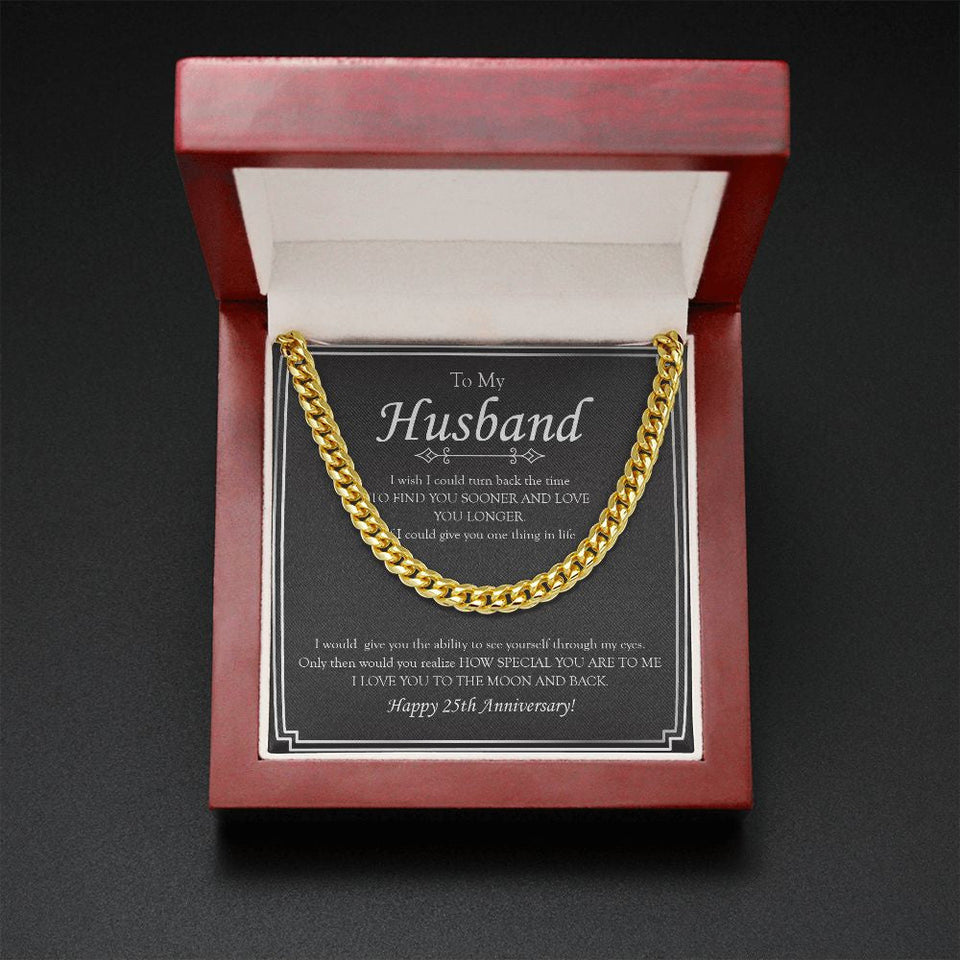 "Love You Longer" Husband Silver Wedding Anniversary Necklace Gift From Wife Cuban Link Chain Jewelry Box