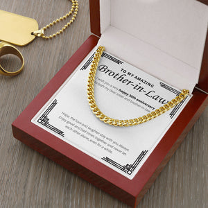 "Love And Laughter Stays With You" Amazing Brother In Law 30th Wedding Anniversary Necklace Gift From Sister-In-Law Brother-In-Law Cuban Link Chain Jewelry Box