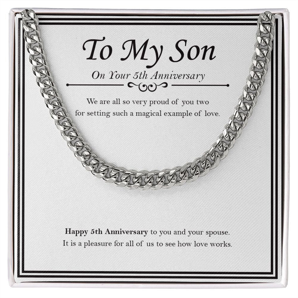 "We Are So Proud Of You" Son 5th Wedding Anniversary Necklace Gift From Mom Dad Parents Cuban Link Chain Jewelry Box