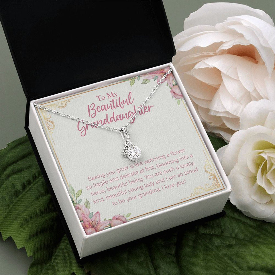 "Like Watching A Flower" Beautiful Granddaughter Necklace Gift From Grandpa Grandma Alluring Beauty Pendant Jewelry Box Birthday Christmas Graduation Thanksgiving