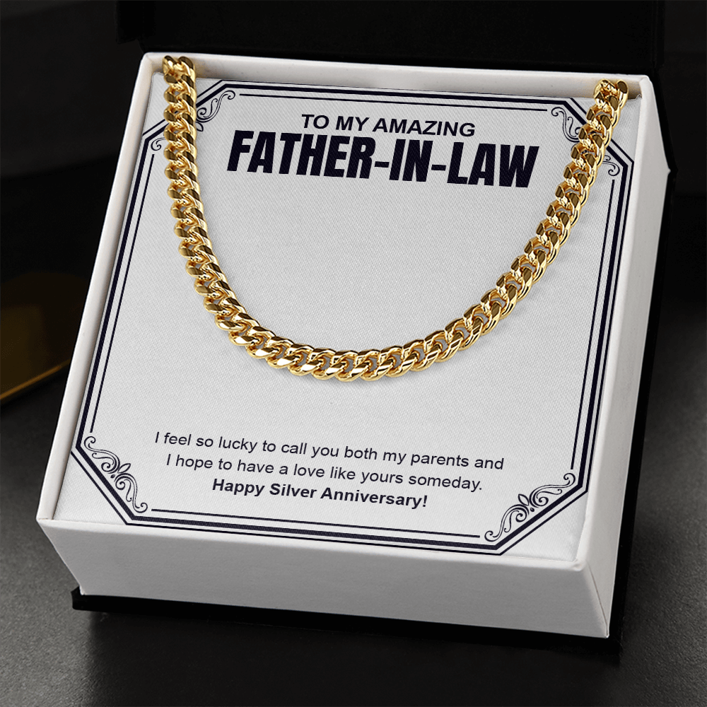 "I Feel So Lucky" Father In Law Silver Wedding Anniversary Necklace Gift From Daughter-In-Law Son-In-Law Cuban Link Chain Jewelry Box