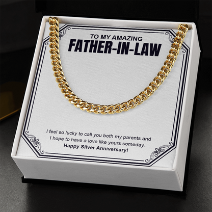 "I Feel So Lucky" Father In Law Silver Wedding Anniversary Necklace Gift From Daughter-In-Law Son-In-Law Cuban Link Chain Jewelry Box