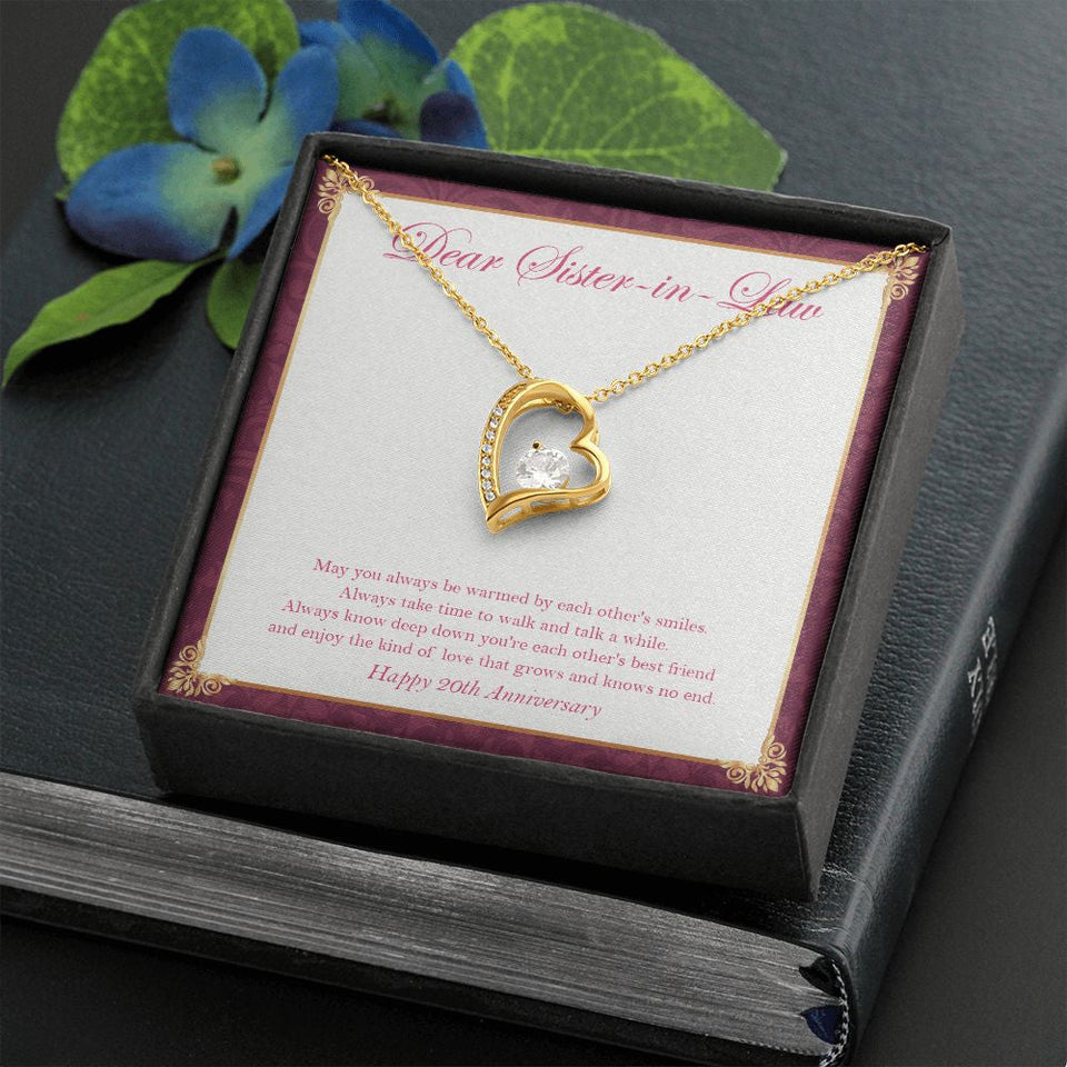 "To Walk And Talk" Sister In Law 20th Wedding Anniversary Necklace Gift From Sister-In-Law Brother-In-Law Forever Love Pendant Jewelry Box