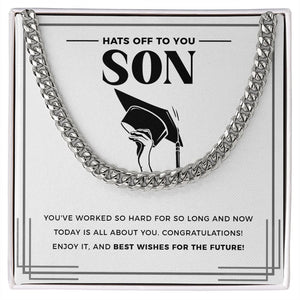 "Worked So Hard" Son Graduation Necklace Gift From Mom Dad Parents Cuban Link Chain Jewelry Box
