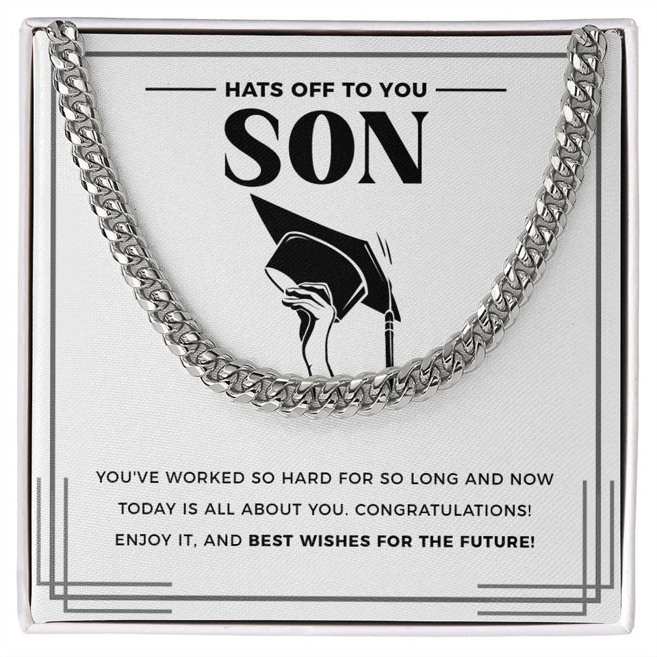 "Worked So Hard" Son Graduation Necklace Gift From Mom Dad Parents Cuban Link Chain Jewelry Box