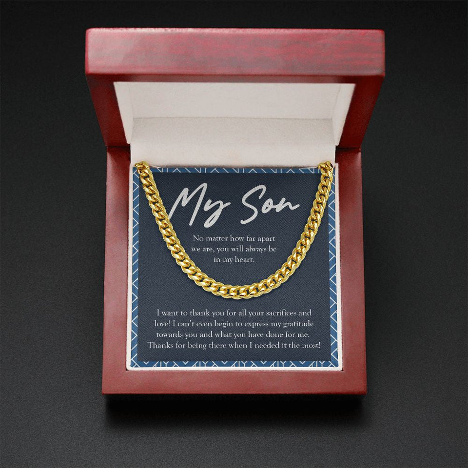 "All Your Sacrifices And Love" Long-Distance Son Necklace Gift From Mom Dad Cuban Link Chain Jewelry Box Birthday Christmas Thanksgiving Graduation